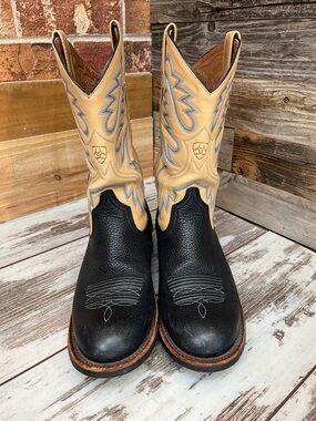 Ariat Cobalt Crepe Western Boots Black & Tan Deer Leather 8.5 B